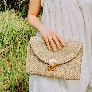 SALE!!! America and Beyond Hand Woven Jute & Lurex Clutch